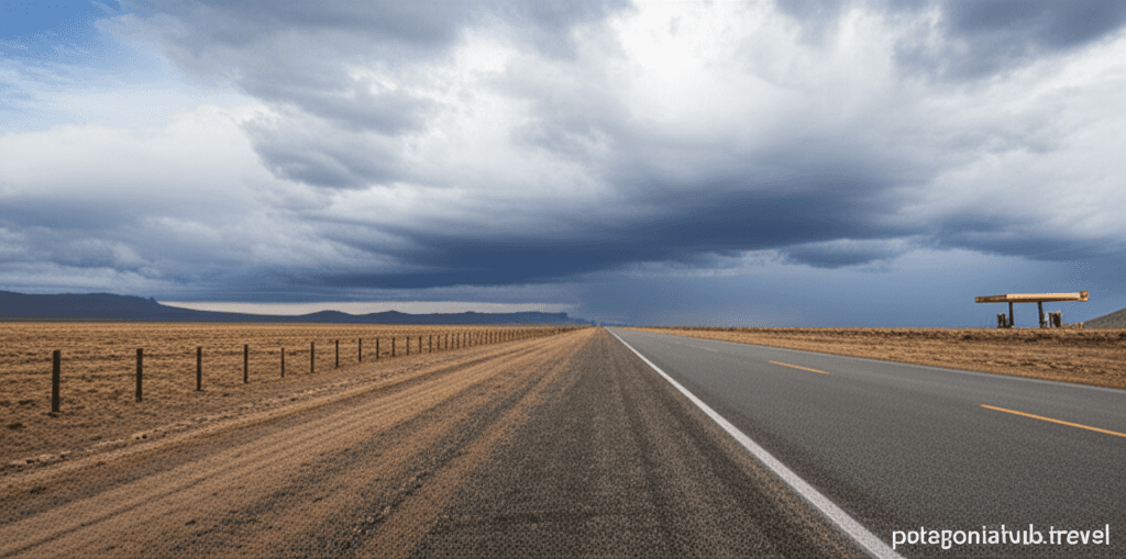 Lonely gas station on Ruta 40 in Patagonian steppe